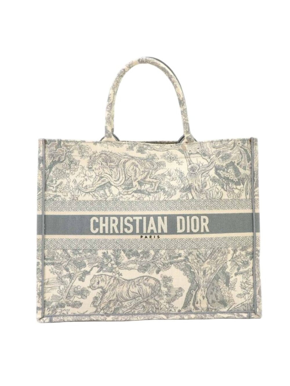 Dior Book Tote Bag Large Toile de Jouy Canvas Ecru Gray